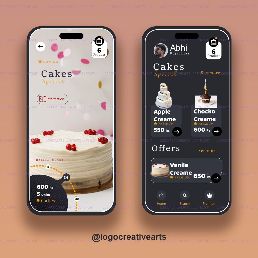 High-fidelity mobile cake ordering application UI UX dashboard layout